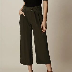 Karen Millen Olive Green Paperbag Cropped Wide Leg Trousers